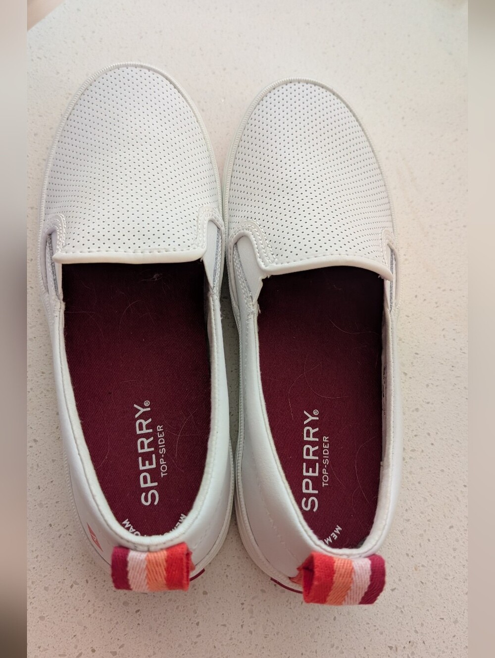 Sperry White Slip-On Perforated Sneakers with Memory Foam Insole